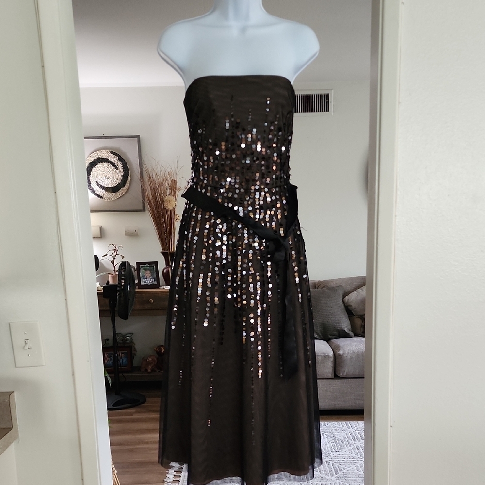 BCBGMaxAzria Strapless Black Sequin Dress Whimsigoth Y2K Indie Sleaze - Picture 7 of 12